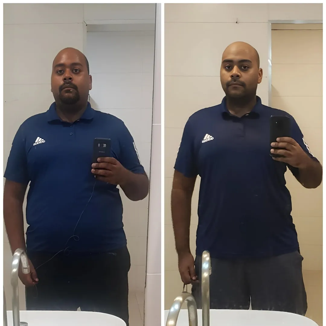 Antes e depois de Caio, aluno de Rafael Figueiredo, mais magro