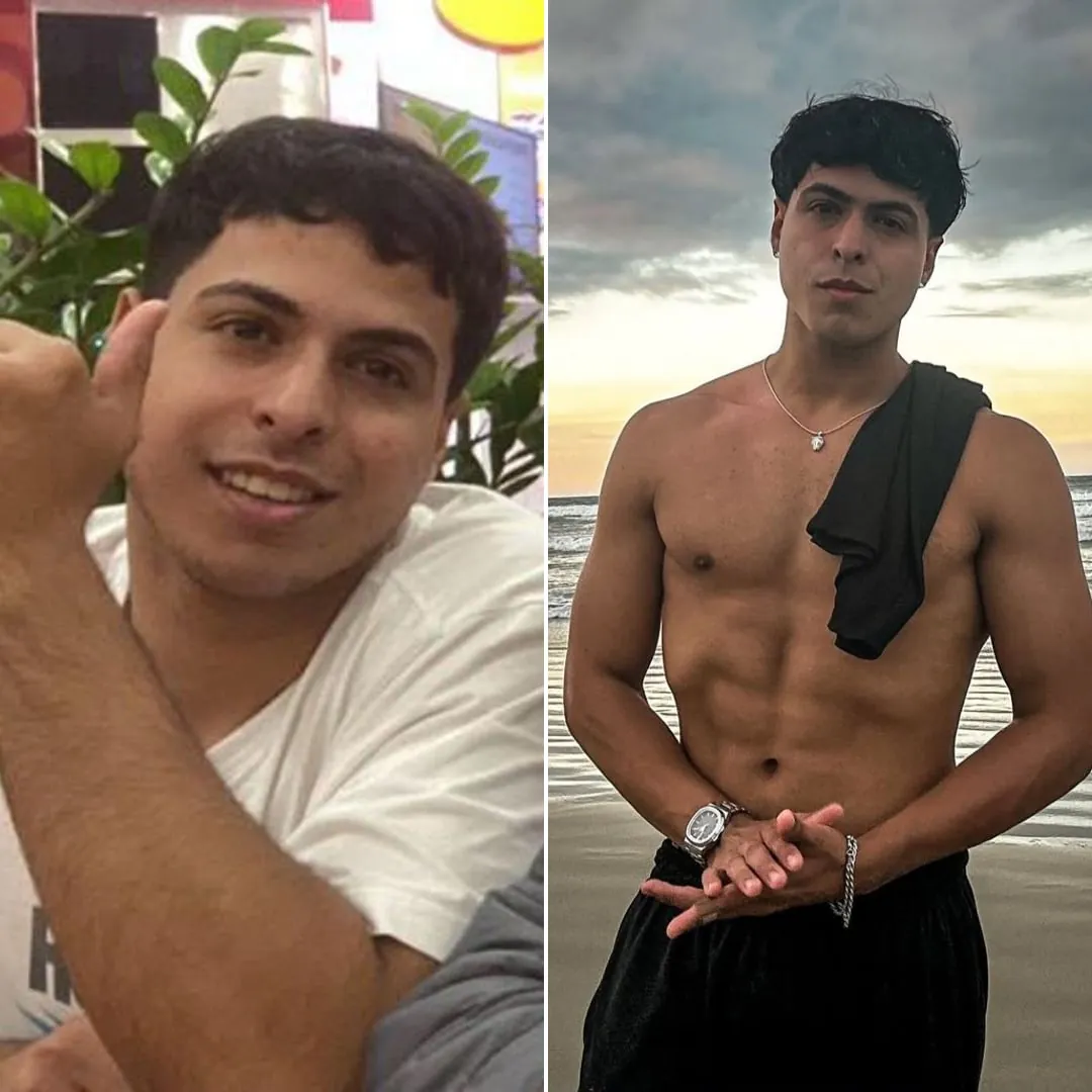 Antes e depois de Erick, aluno de Rafael Figueiredo, mais musculoso