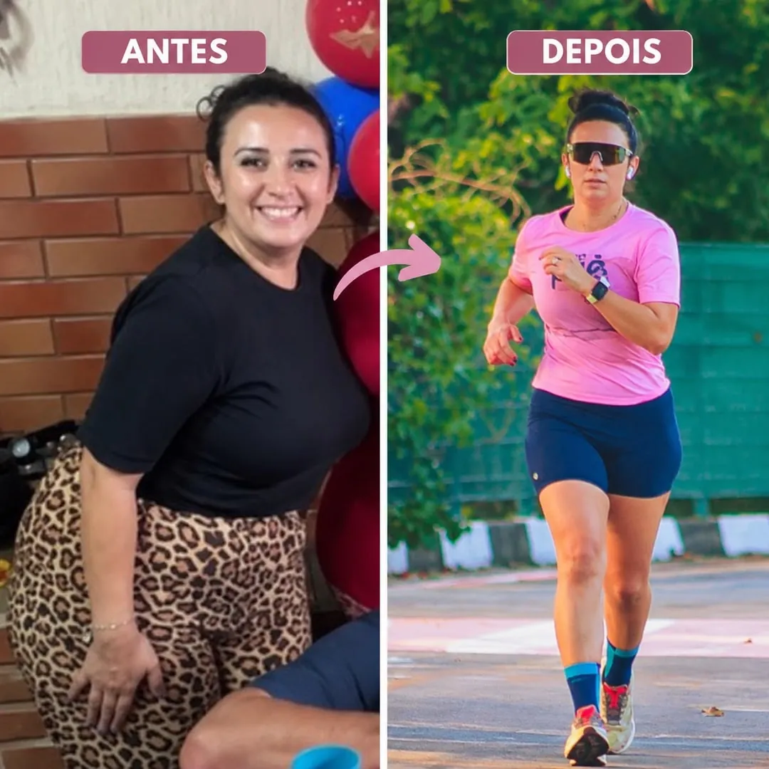 Antes e depois de Taisa Santos: antes, mais pesada; depois, mais magra e correndo