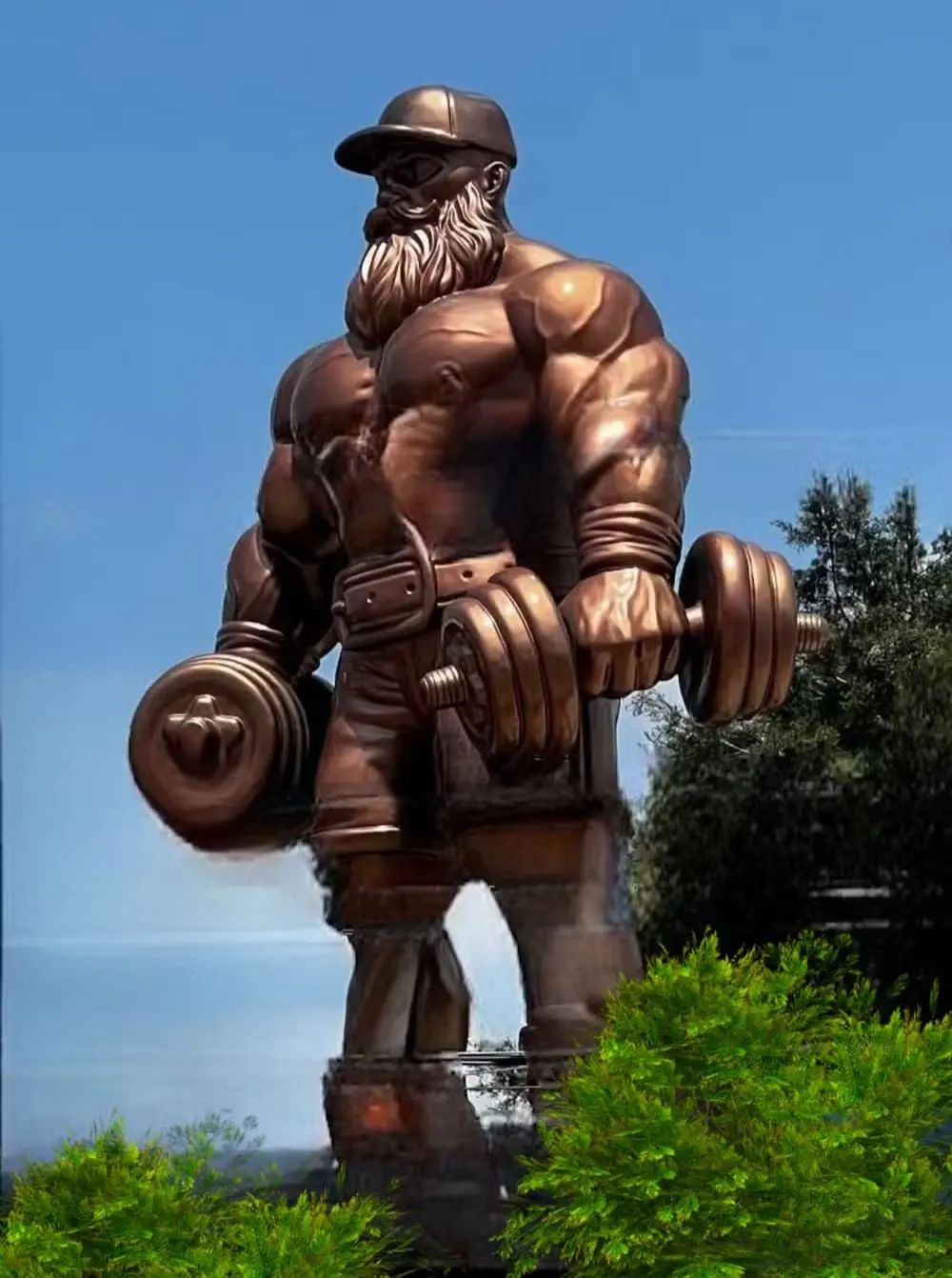 estátua de fisiculturista segurando halteres