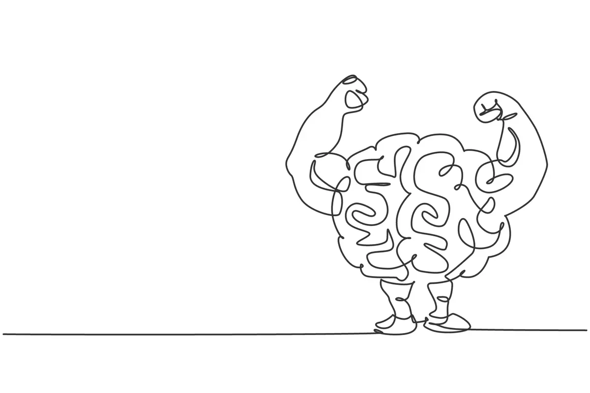 desenho de cérebro com braços musculosos