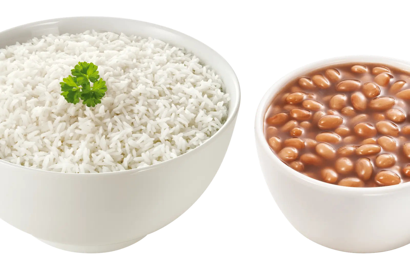 tigela de arroz branco e tigela de feijão