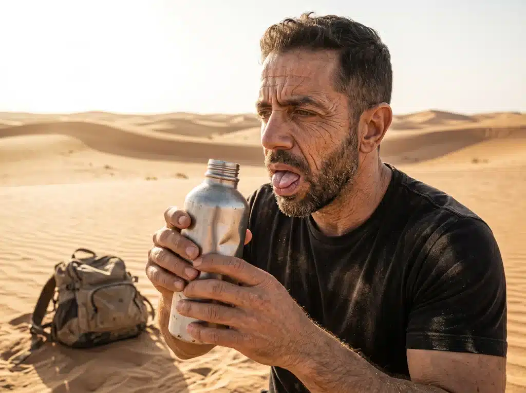 desidratado no deserto